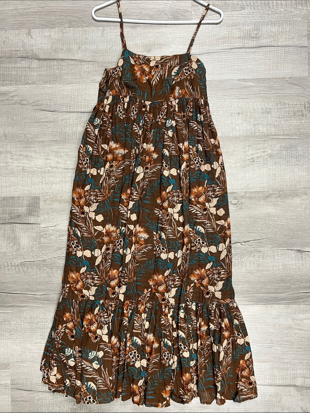 NATURAL LIFE Brown Floral Maxi Dress with Teal & Cream Flowers